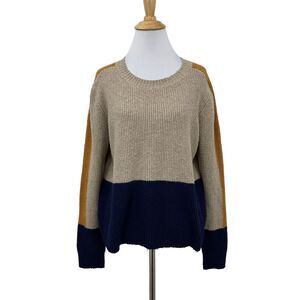 Pinque Zora Sweater Womens M Beige Colorblock Ribbed Knit Long Sleeve Pullover